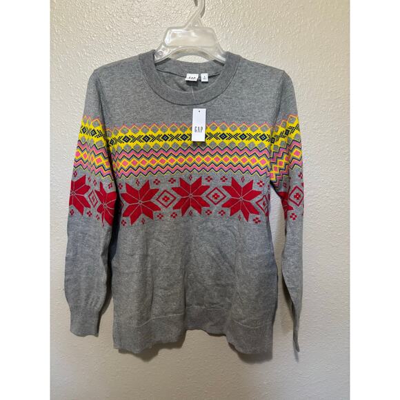 NWT Gap Fair Isle Snowflake Gray Crewneck Sweater, size Small S - Picture 1 of 3